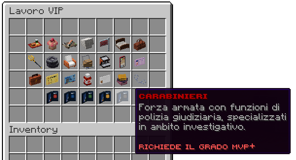 Schermata di scelta lavoro vip nel Roleplay di AtlantisRP